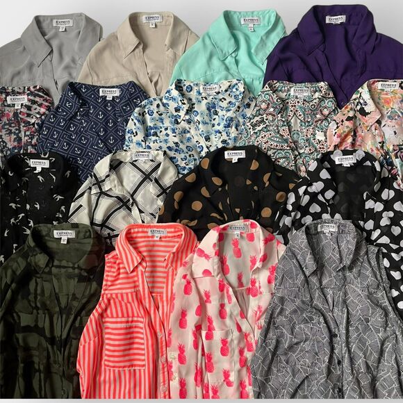 Express Portofino Shirt Lot of 17 Prints Solid Roll Tab Sleeve Size XS Button Up - Picture 1 of 13